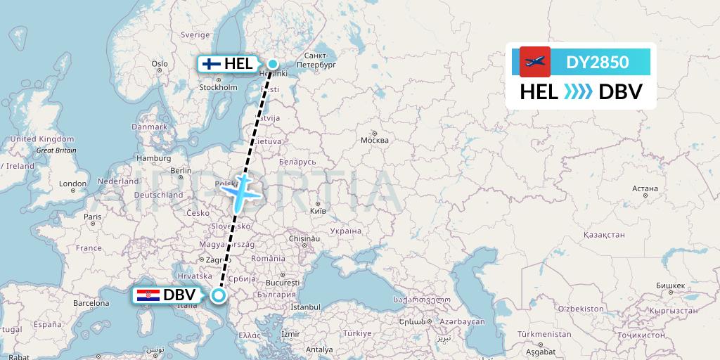 DY2850 Norwegian Flight Map: Helsinki to Dubrovnik