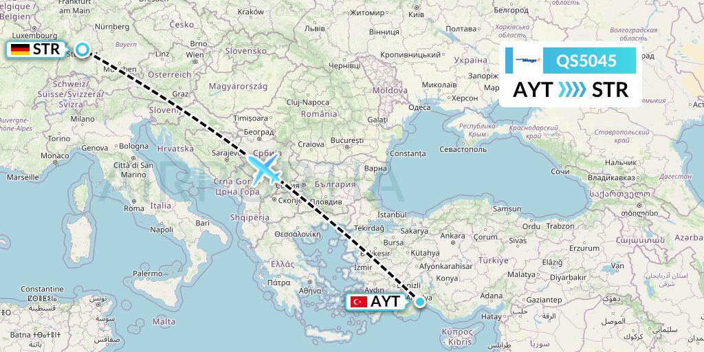 QS5045 Smartwings Flight Map: Antalya to Stuttgart