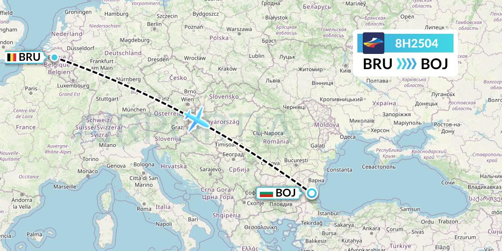 8H2504 BH Air Flight Map: Brussels to Burgas
