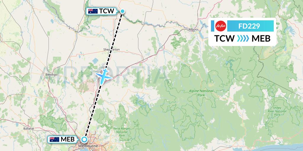 FD229 Thai AirAsia Flight Map: Australia to Essendon