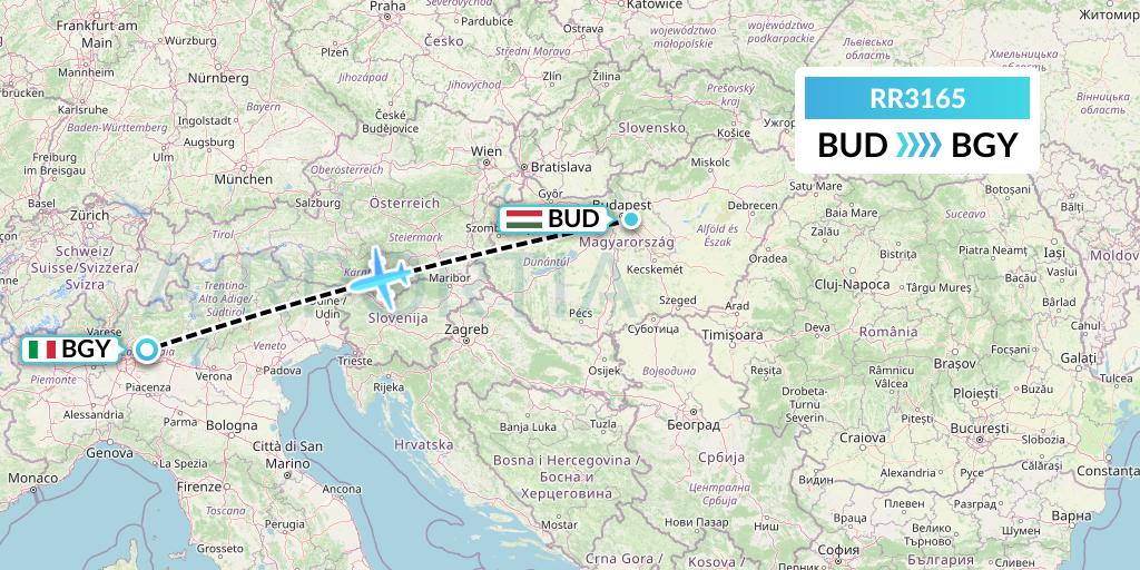 RR3165 Royal Air Force Flight Map: Budapest to Milan