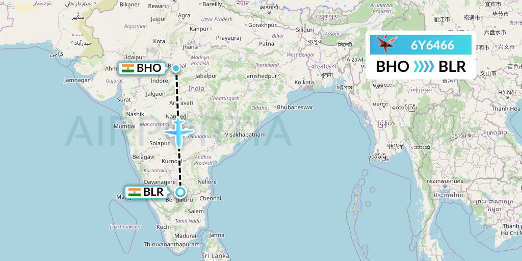 6Y6466 SmartLynx Flight Map: Bhopal to Bangalore