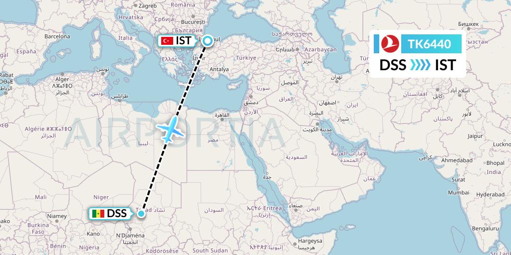 TK6440 Turkish Airlines Flight Map: Dakar to Istanbul