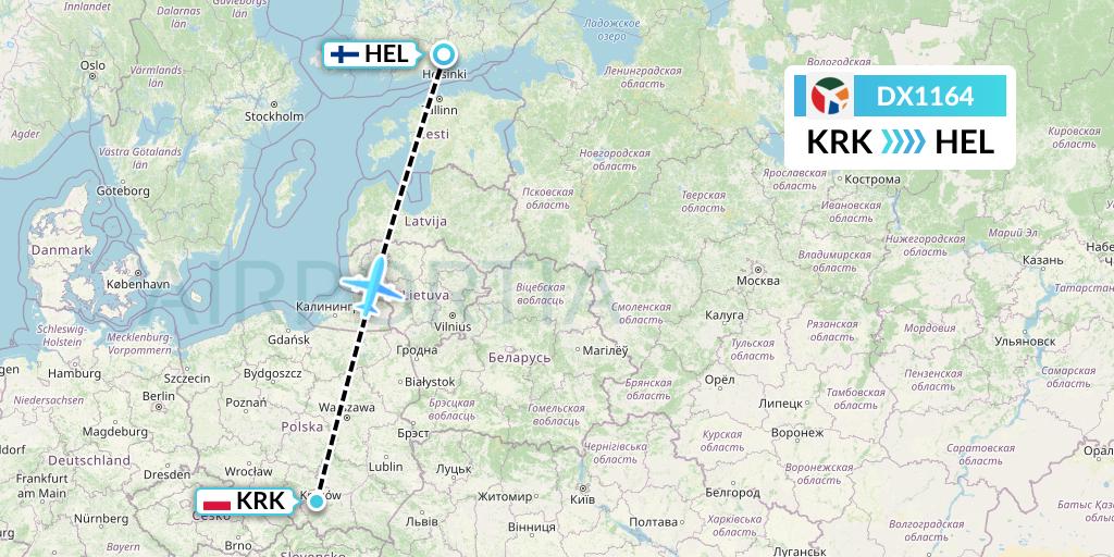 DX1164 Danish Air Transport Flight Map: Krakow to Helsinki