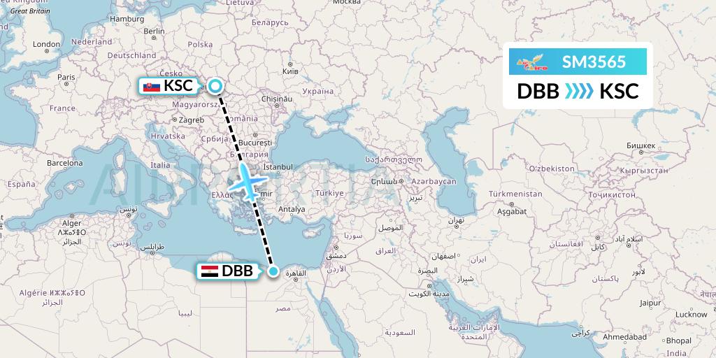 SM3565 Air Cairo Flight Map: El Alamein to Kosice
