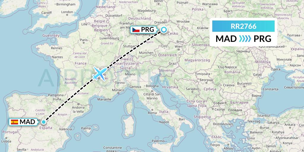 RR2766 Royal Air Force Flight Map: Madrid to Prague