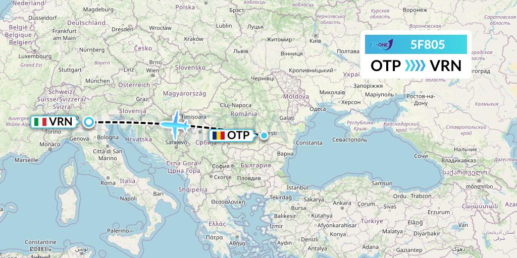 5F805 Fly One Flight Map: Bucharest to Verona