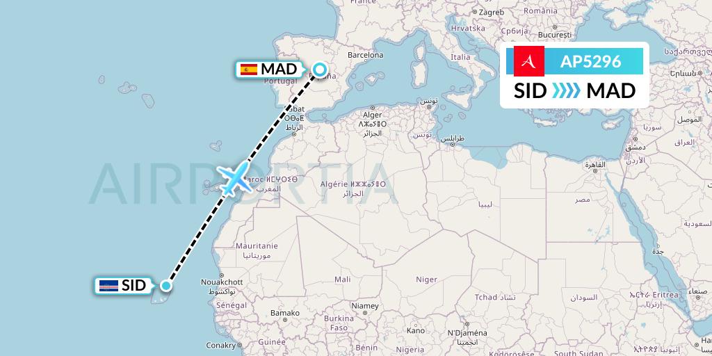 AP5296 AlbaStar Flight Map: Espargos to Madrid