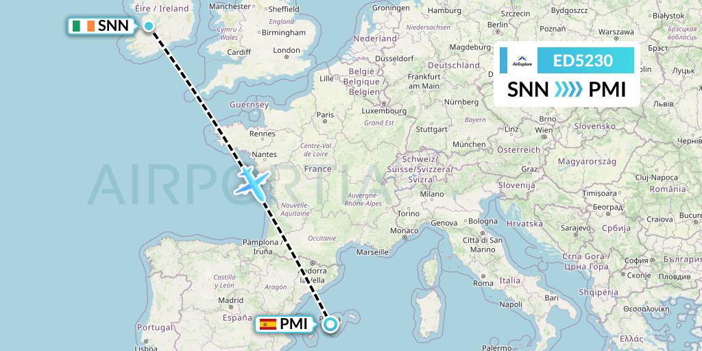 ED5230 AirExplore Flight Map: Shannon to Palma de Mallorca