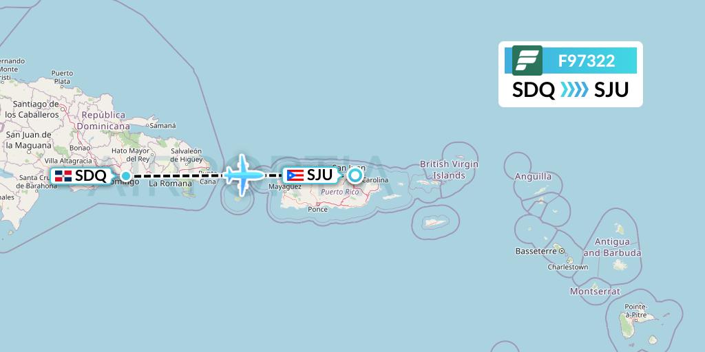 F97322 Frontier Airlines Flight Map: Santo Domingo to San Juan