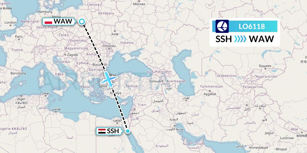 LO6118 LOT Flight Map: Sharm el-Sheikh to Warsaw