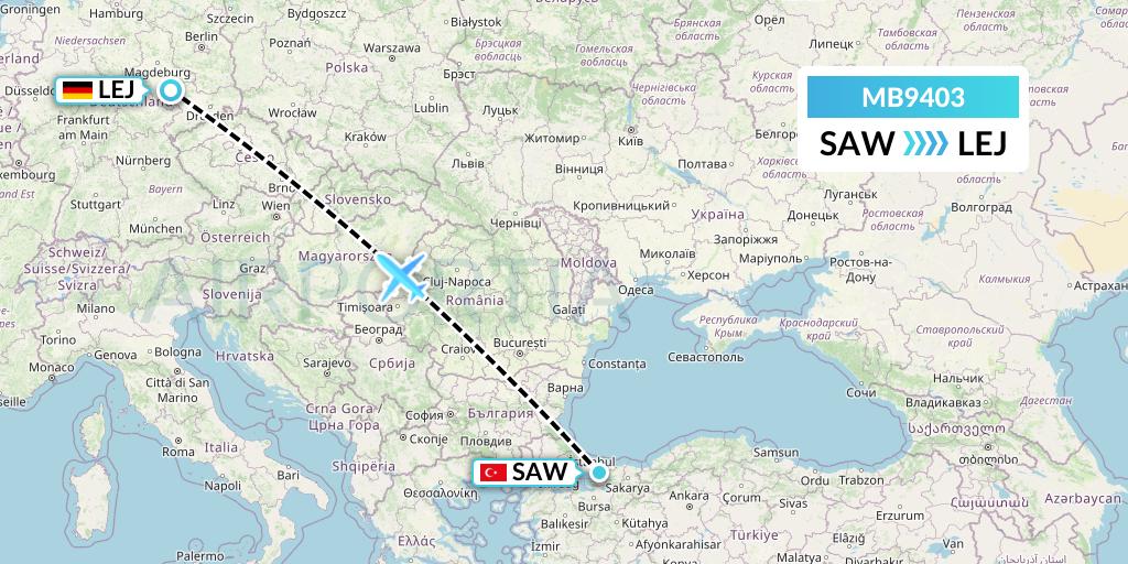 MB9403 MNG Airlines Flight Map: Istanbul to Leipzig