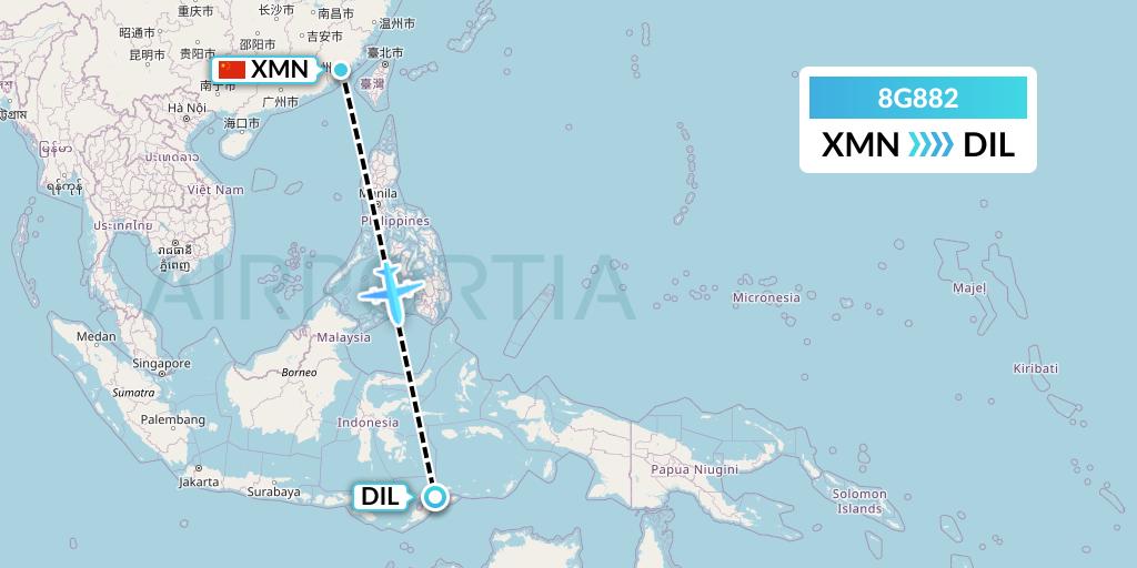8G882 Mid Africa Aviation Flight Map: Xiamen to Dili