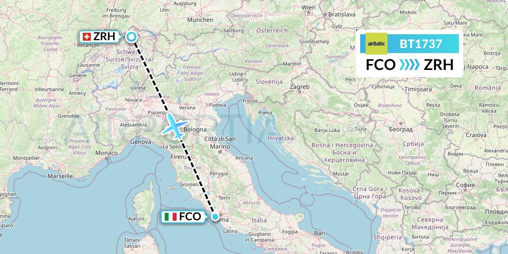 BT1737 Air Baltic Flight Map: Rome to Zurich
