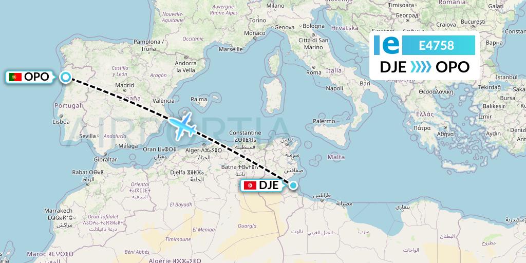E4758 Estelar Latinoamerica C.A. Flight Map: Djerba to Porto
