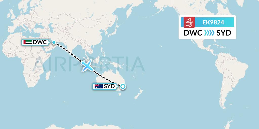 EK9824 Emirates Flight Map: Dubai to Sydney