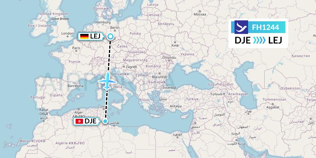 FH1244 Freebird Airlines Flight Map: Djerba to Leipzig