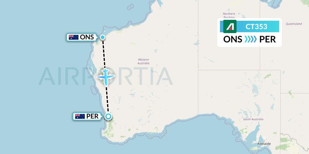 CT353 Alitalia CityLiner Flight Map: Onslow to Perth