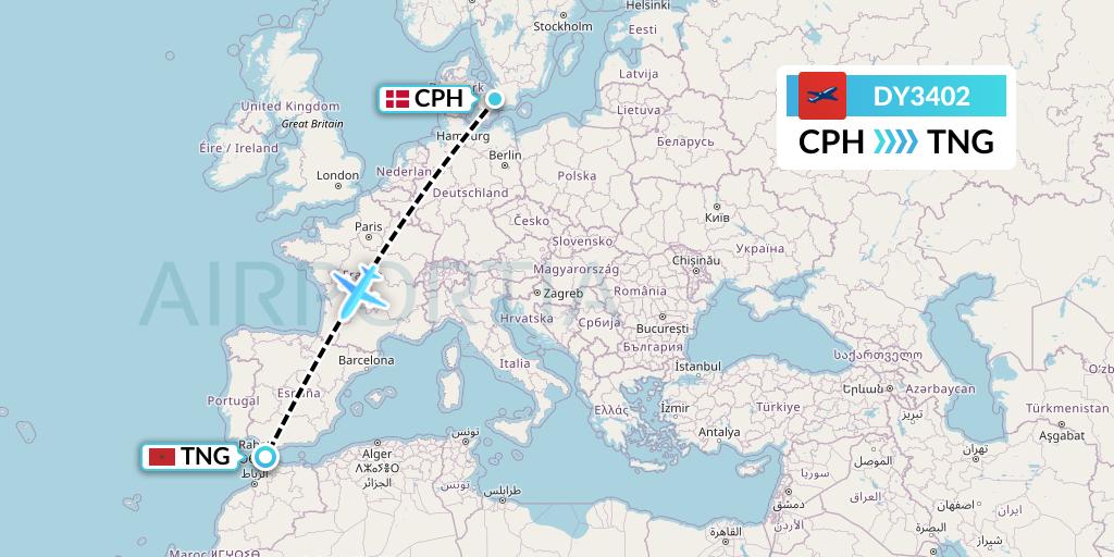 DY3402 Norwegian Flight Map: Copenhagen to Tangier