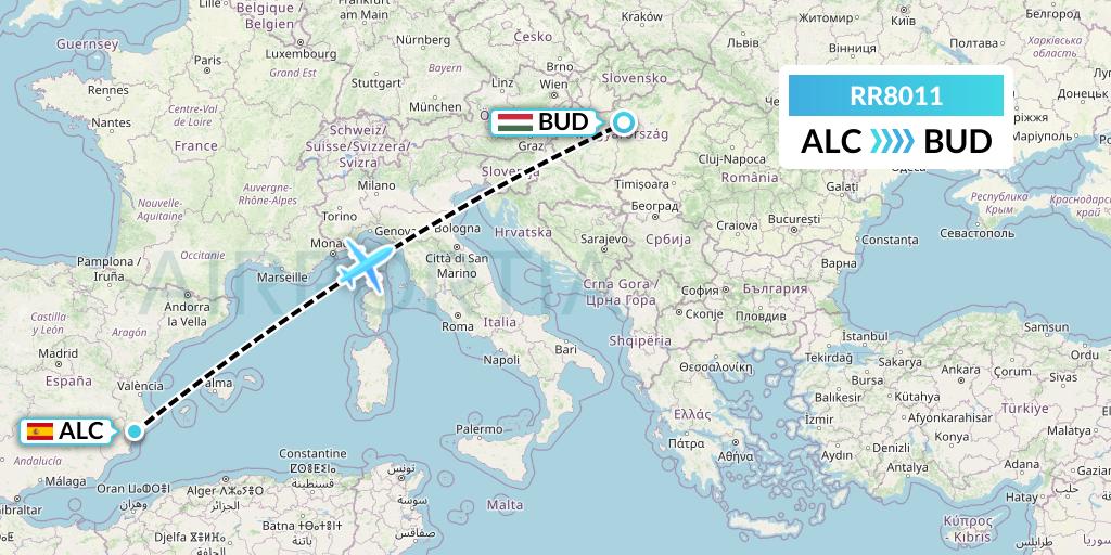 RR8011 Royal Air Force Flight Map: Alicante to Budapest