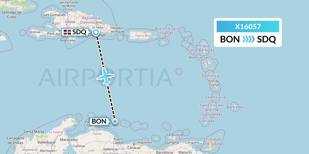 X16057 Nik Airways Flight Map: Bonaire to Santo Domingo
