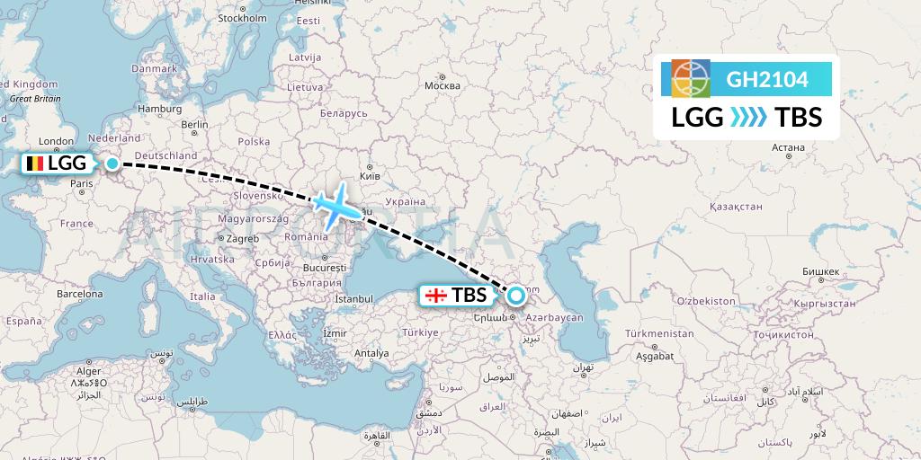 GH2104 Globus Flight Map: Liege to Tbilisi