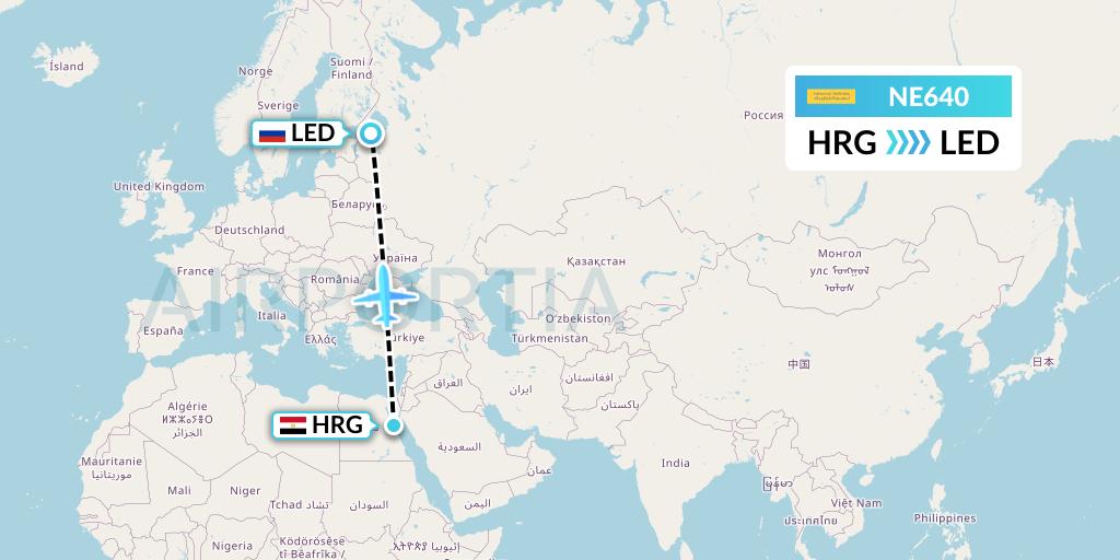 NE640 Nesma Airlines Flight Map: Hurghada to St. Petersburg
