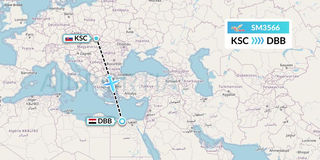SM3566 Air Cairo Flight Map: Kosice to El Alamein