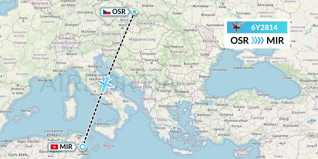 6Y2814 SmartLynx Flight Map: Ostrava to Monastir