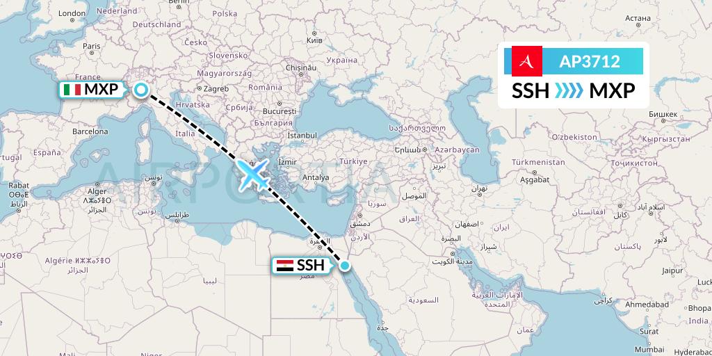 AP3712 AlbaStar Flight Map: Sharm el-Sheikh to Milan
