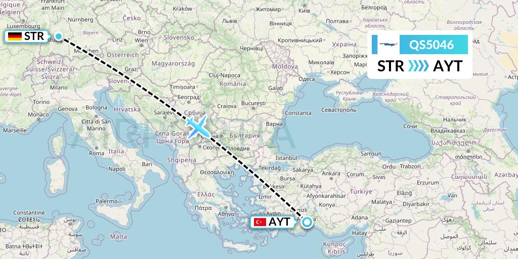 QS5046 Smartwings Flight Map: Stuttgart to Antalya