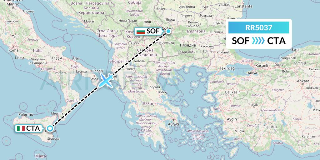 RR5037 Royal Air Force Flight Map: Sofia to Catania