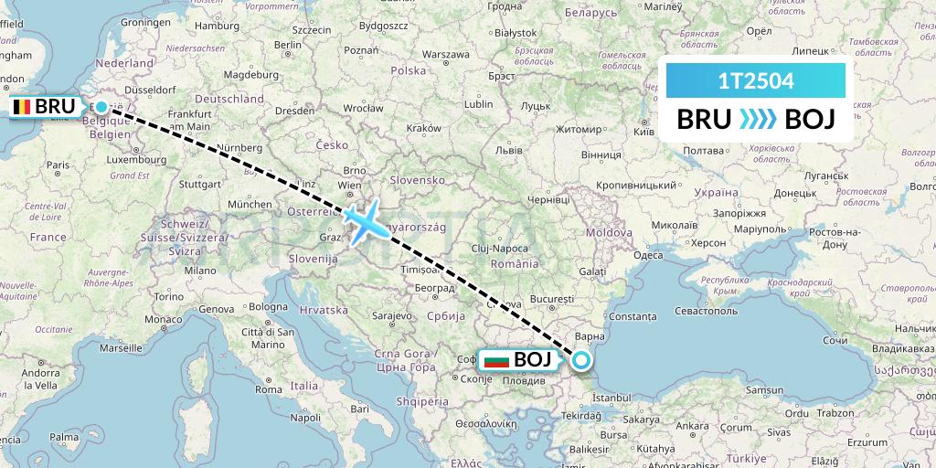 1T2504 Russian Sky Flight Map: Brussels to Burgas