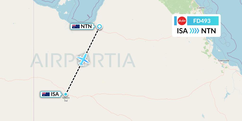 FD493 Thai AirAsia Flight Map: Mount Isa to Normanton