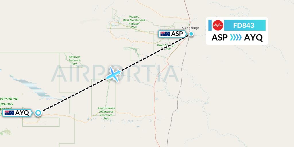 FD843 Thai AirAsia Flight Map: Alice Springs to Ayers Rock