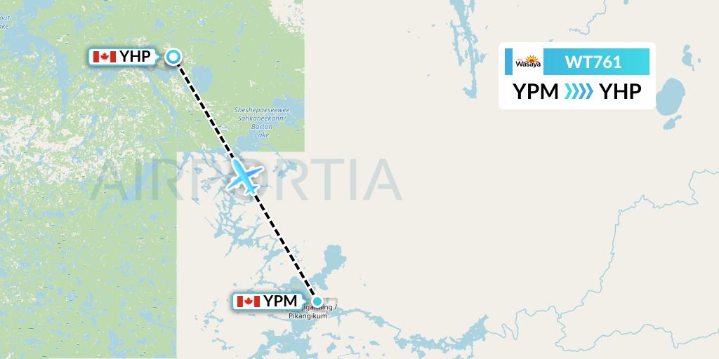 WT761 Swiftair Flight Map: Pikangikum to Poplar Hill