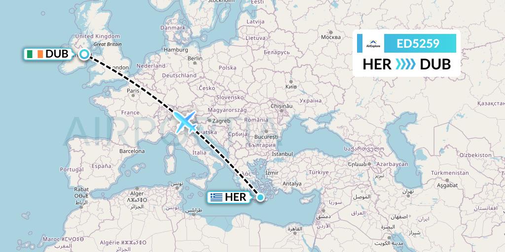 ED5259 AirExplore Flight Map: Heraklion to Dublin