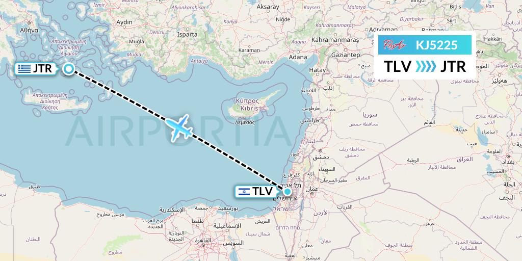 KJ5225 Air Incheon Flight Map: Tel Aviv to Santorini