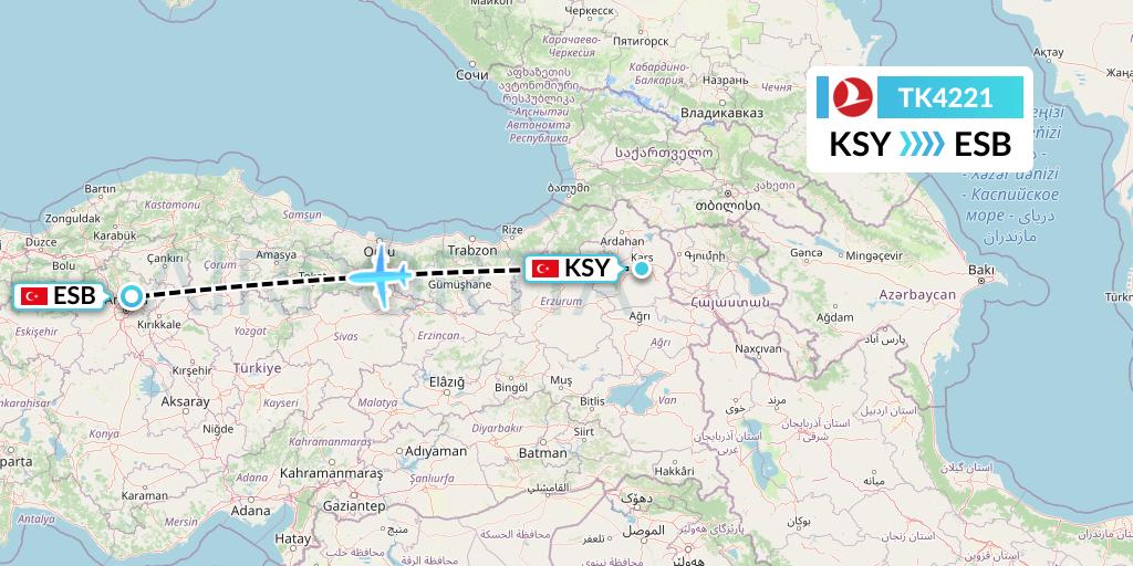 TK4221 Turkish Airlines Flight Map: Kars to Ankara