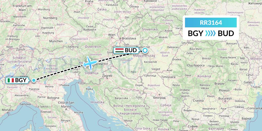 RR3164 Royal Air Force Flight Map: Milan to Budapest