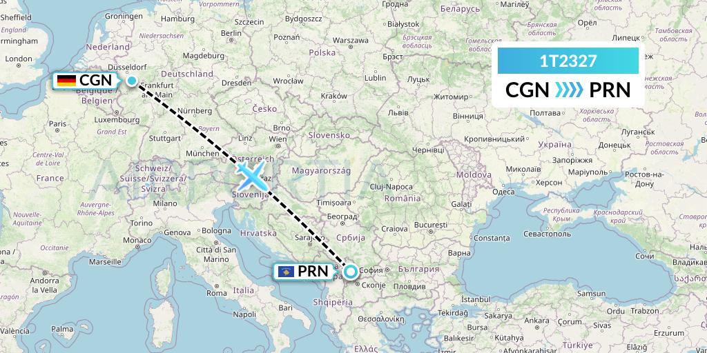 1T2327 Russian Sky Flight Map: Cologne to Pristina
