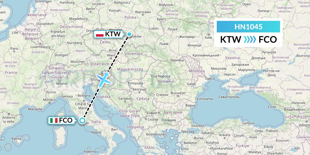 HN1045 Uab Heston Airlines Jsc Heston Airl Flight Map: Katowice to Rome