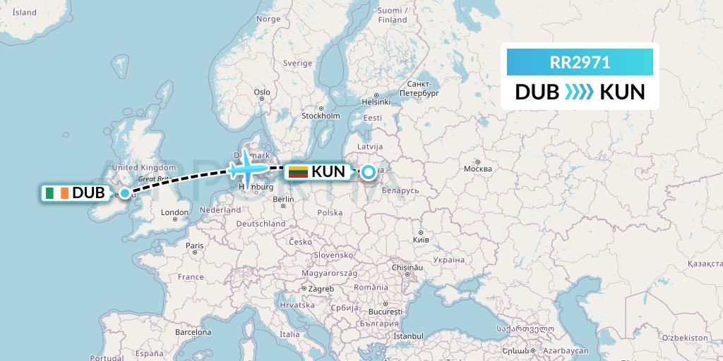 RR2971 Royal Air Force Flight Map: Dublin to Kaunas