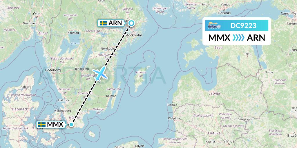 DC9223 Braathens Regional Flight Map: Malmo to Stockholm