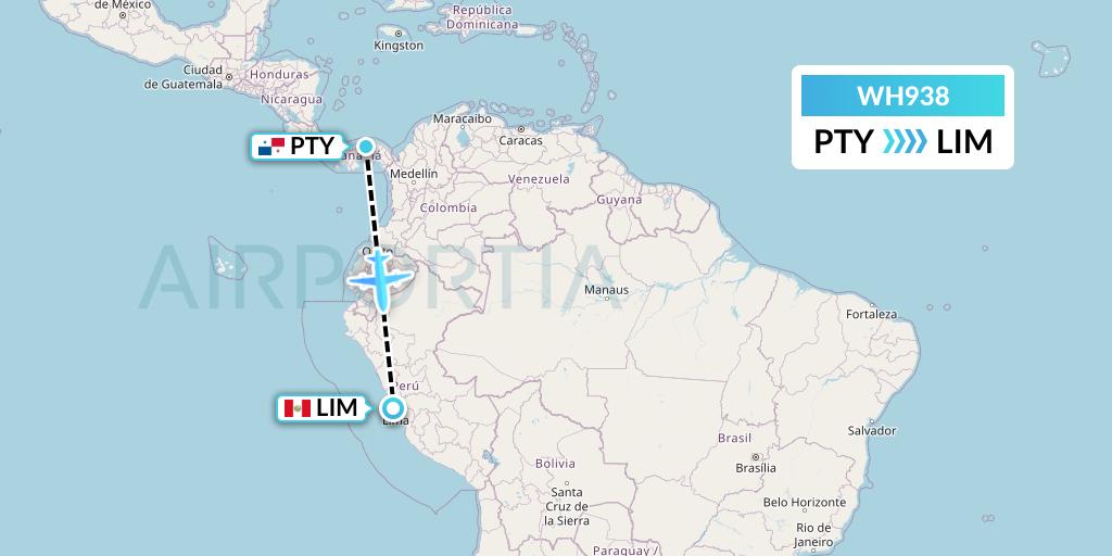 WH938 West African Airlines Flight Map: Panama City to Lima