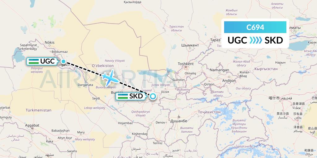 C694 Capitol Air Express Flight Map: Urgench to Samarkand
