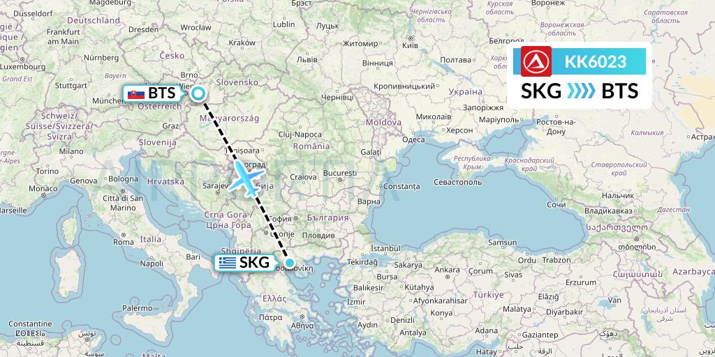 KK6023 Atlasjet Flight Map: Thessaloniki to Bratislava