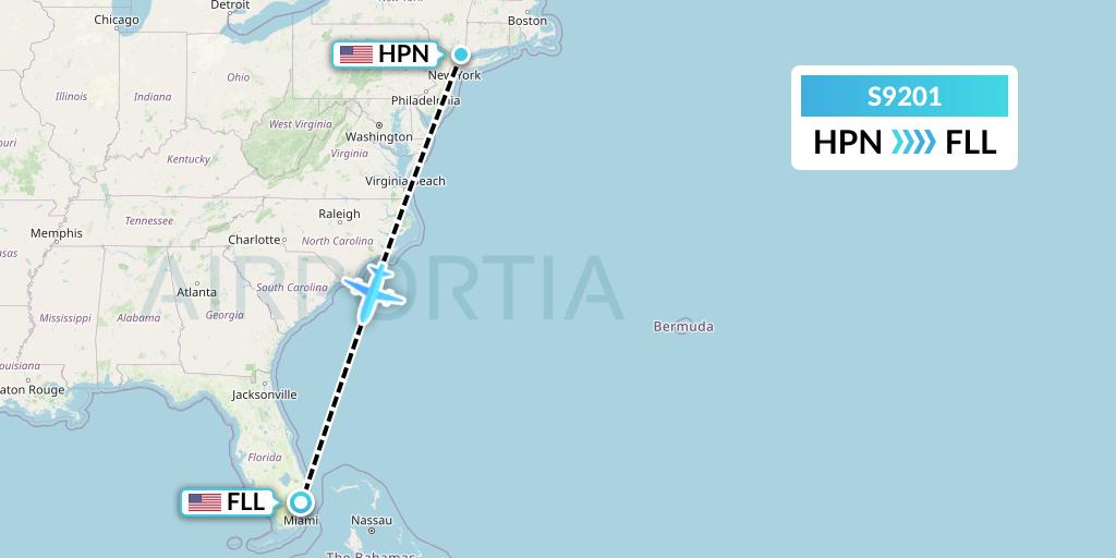 S9201 Flybig Flight Map: White Plains to Fort Lauderdale