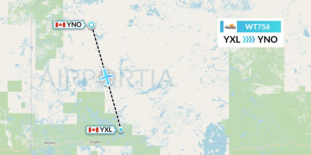 WT756 Swiftair Flight Map: Sioux Lookout to North Spirit Lake