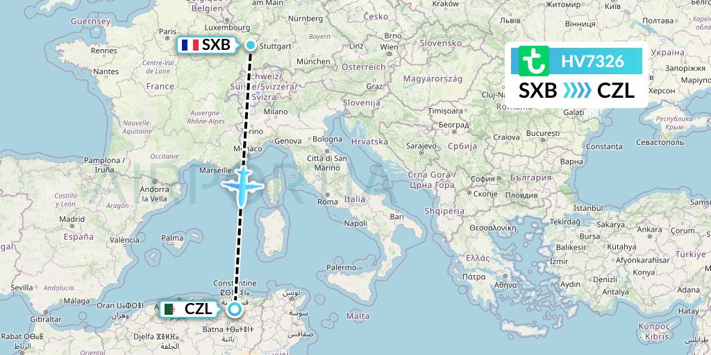 HV7326 Transavia Flight Map: Strasbourg to Constantine